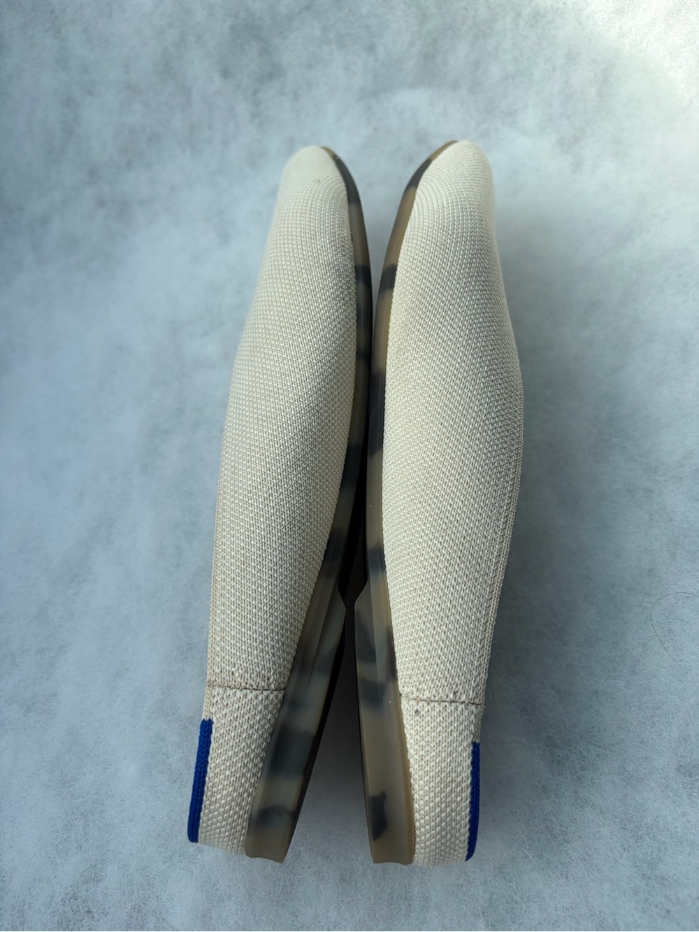Rothy's Cream Pointed Knit Mule with Blue Trim - Picture 5 of 7